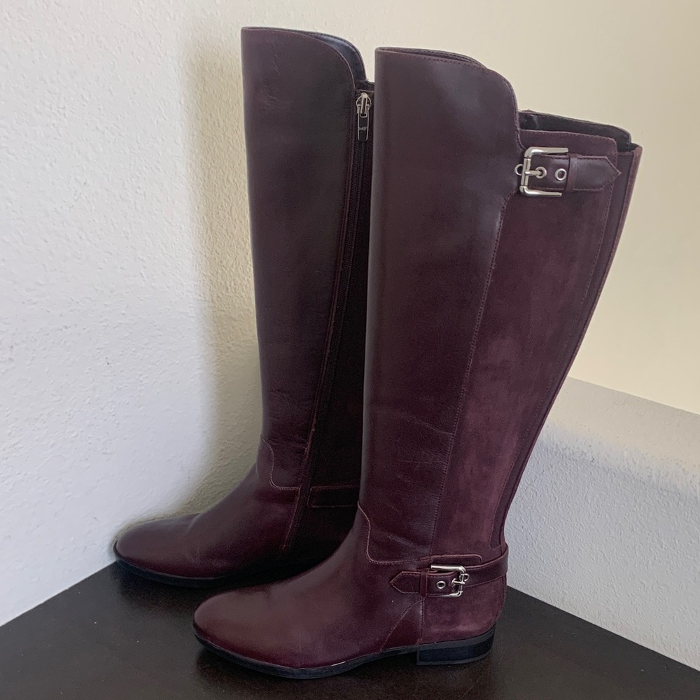 NWOT Marc Fisher Tall Plum/ Burgundy Leather & Suede Riding Boots.